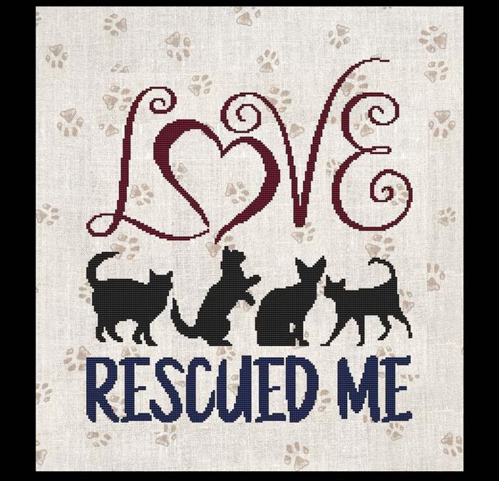 A Cat Saying: Love Rescued Me - Cross Stitch Wonders