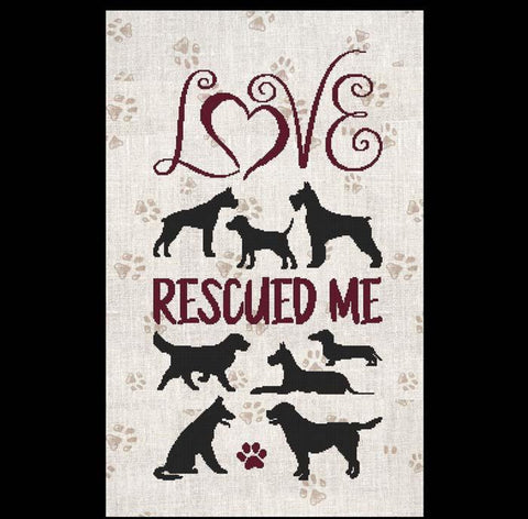 A Dog Saying: Love Rescued Me - Cross Stitch Wonders