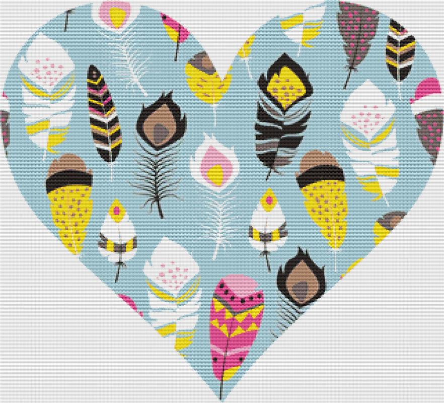 Boho Feather Heart - X Squared Cross Stitch