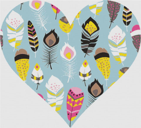 Boho Feather Heart - X Squared Cross Stitch