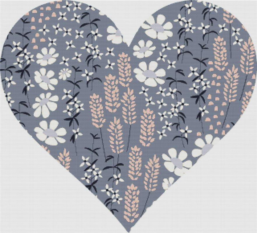 Rustic Wild Flower Heart - X Squared Cross Stitch