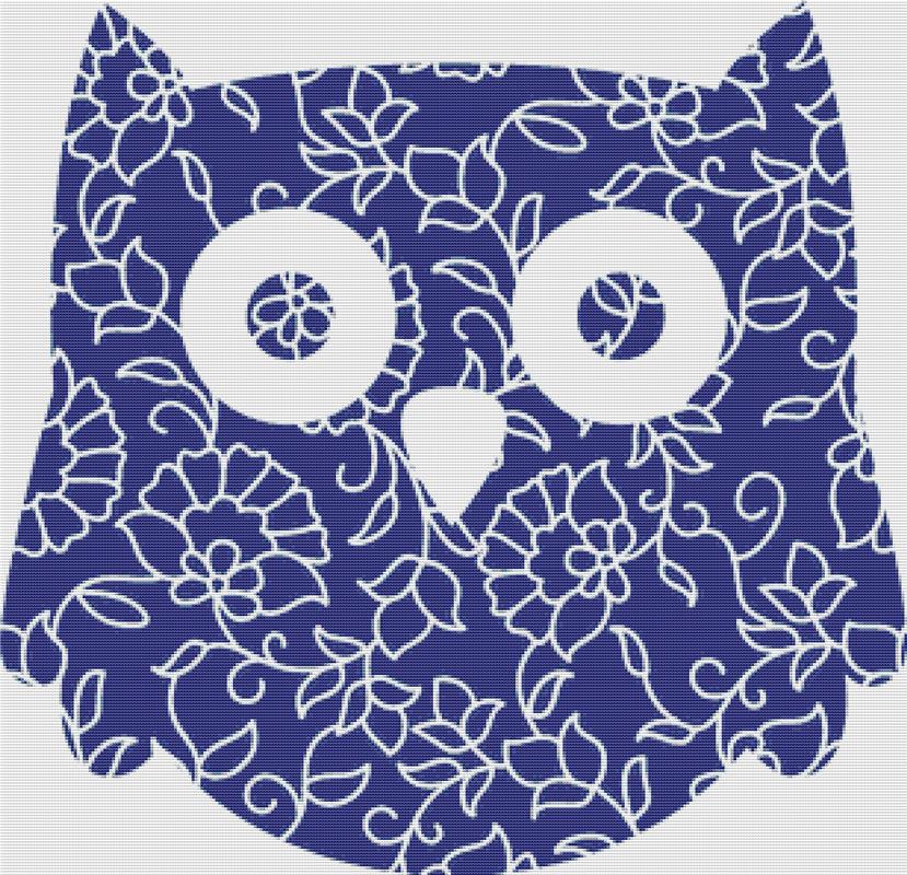 Blue Floral Owl - X Squared Cross Stitch