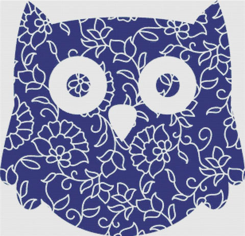 Blue Floral Owl - X Squared Cross Stitch
