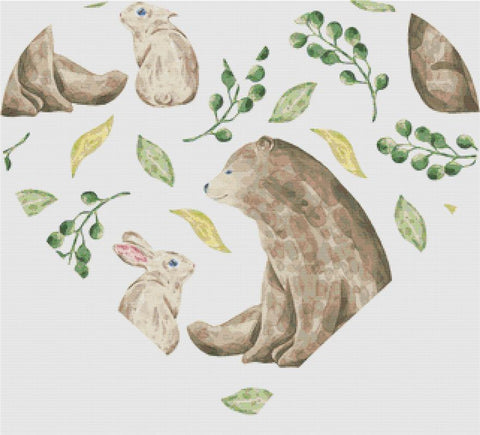 Bear And Bunny Heart - X Squared Cross Stitch