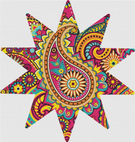 Pink Paisley Star - X Squared Cross Stitch