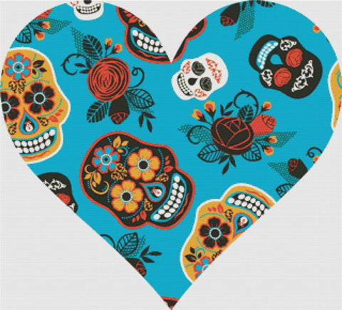 Blue Day Of The Dead Heart - X Squared Cross Stitch
