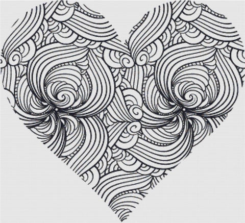 Black And White Wave Heart - X Squared Cross Stitch