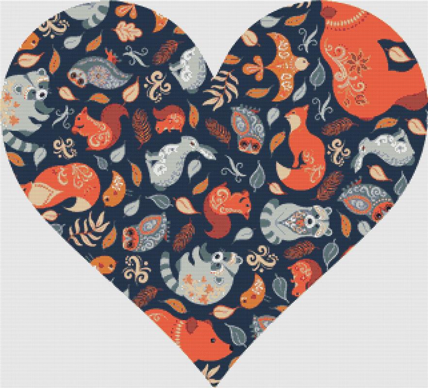 Forest Animal Heart - X Squared Cross Stitch