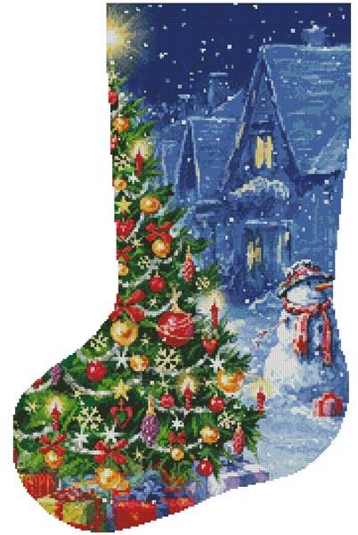 Snowman And Christmas Tree Stocking (Left) - Artecy Cross Stitch