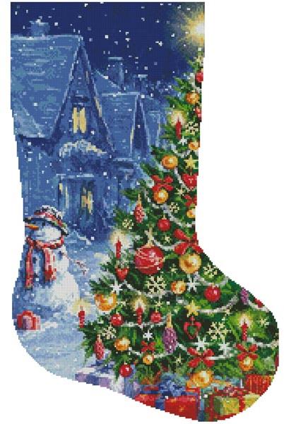 Snowman And Christmas Tree Stocking (Right) - Artecy Cross Stitch