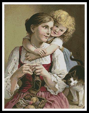 Mother, Daughter and Cat - Artecy Cross Stitch