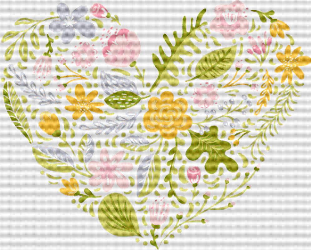 Spring Floral Heart - X Squared Cross Stitch