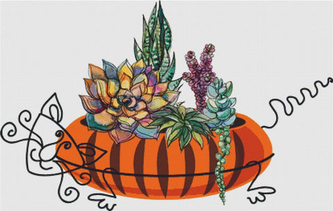 Succulents In A Cat Pot - X Squared Cross Stitch