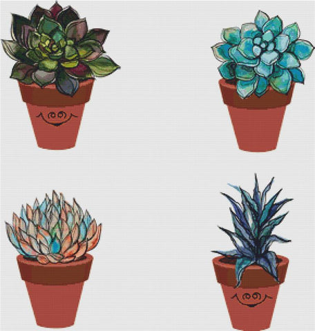 Succulents In Clay Pots I - X Squared Cross Stitch