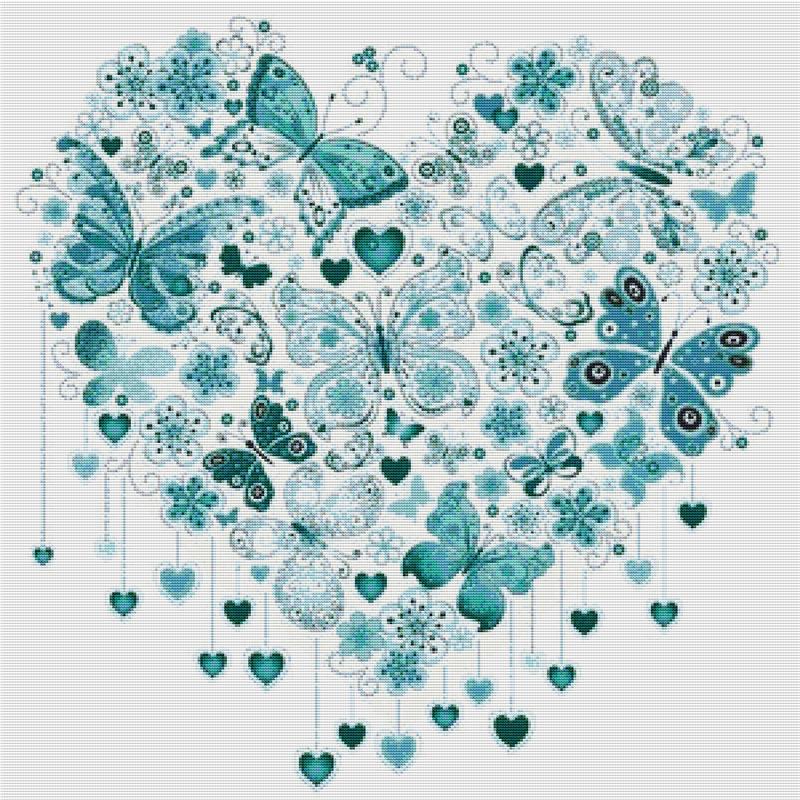 Teal Butterfly Heart - X Squared Cross Stitch