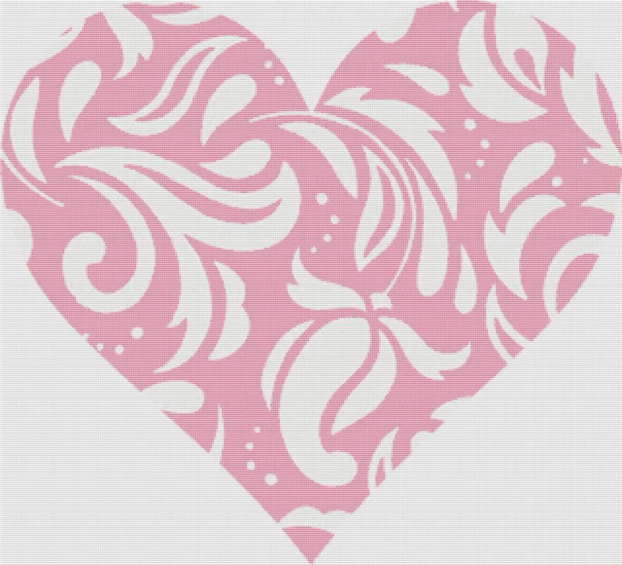 Pink Flourish Heart - X Squared Cross Stitch