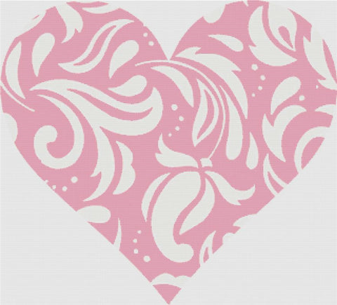 Pink Flourish Heart - X Squared Cross Stitch