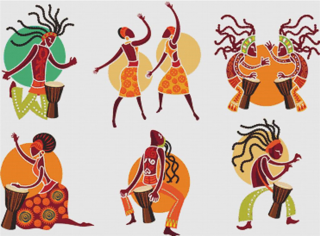 Set Of Djembe Players - X Squared Cross Stitch