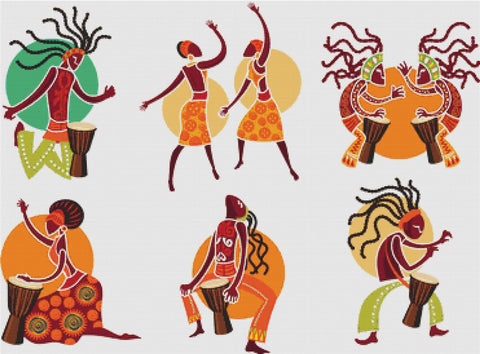 Set Of Djembe Players - X Squared Cross Stitch