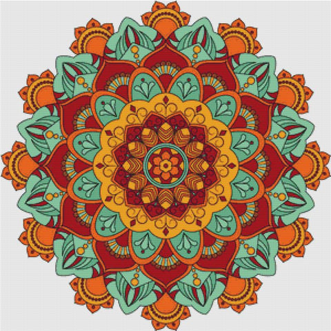 Teal And Orange Mandala - X Squared Cross Stitch