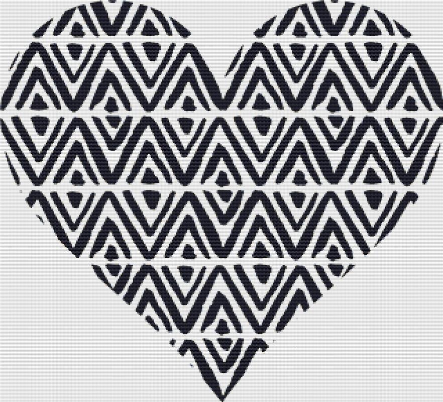 Black And White Aztec Heart - X Squared Cross Stitch