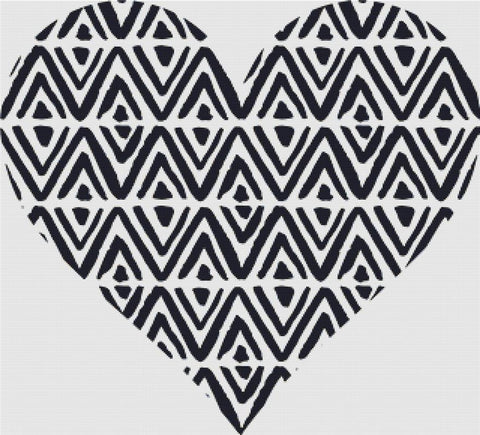 Black And White Aztec Heart - X Squared Cross Stitch