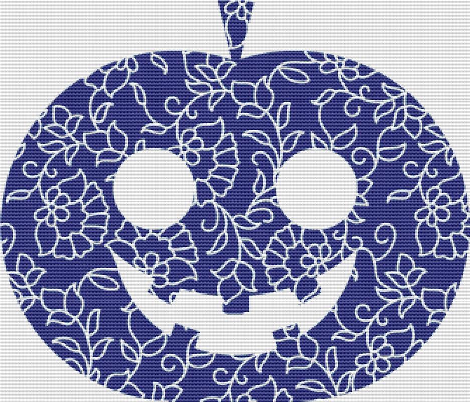 Blue Floral Jack-O-Lantern - X Squared Cross Stitch