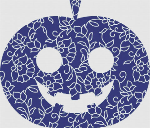Blue Floral Jack-O-Lantern - X Squared Cross Stitch