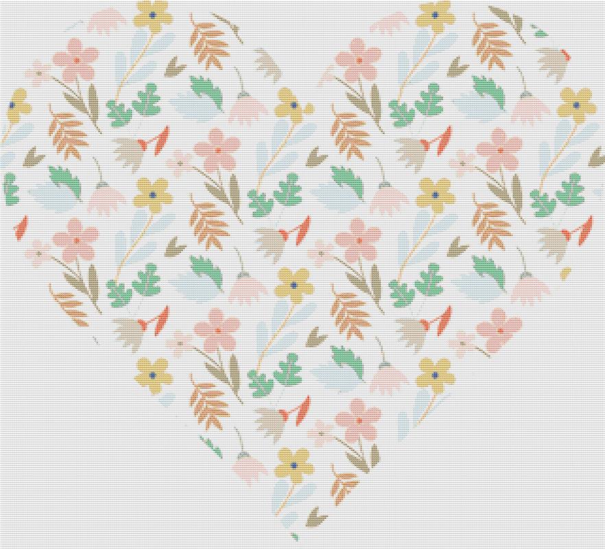 Pastel Flower Heart - X Squared Cross Stitch