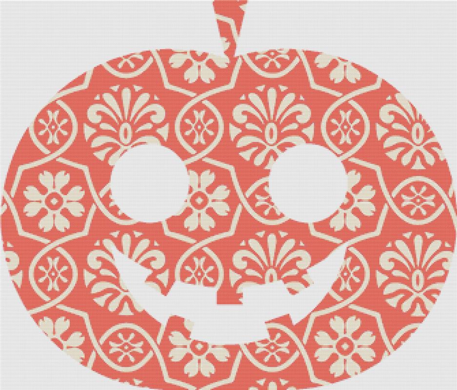 Orange Floral Jack-O-Lantern - X Squared Cross Stitch