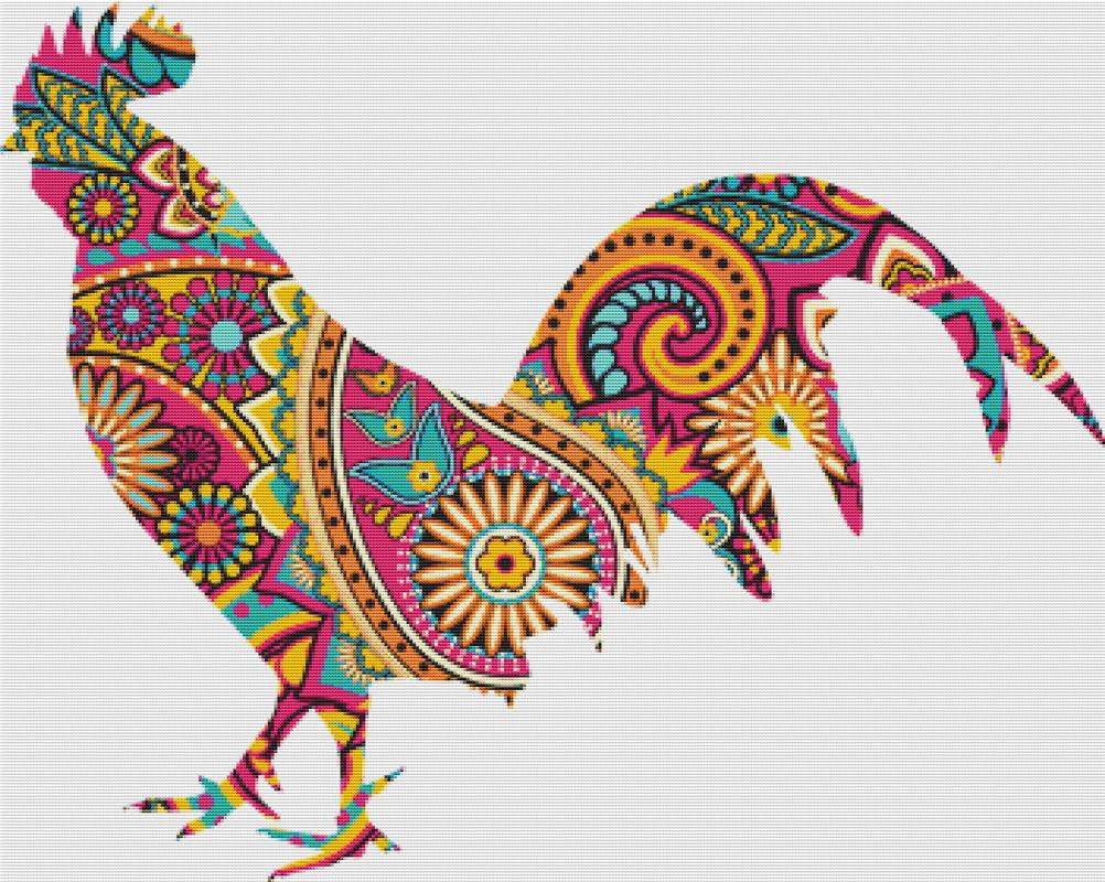 Pink Paisley Rooster - X Squared Cross Stitch