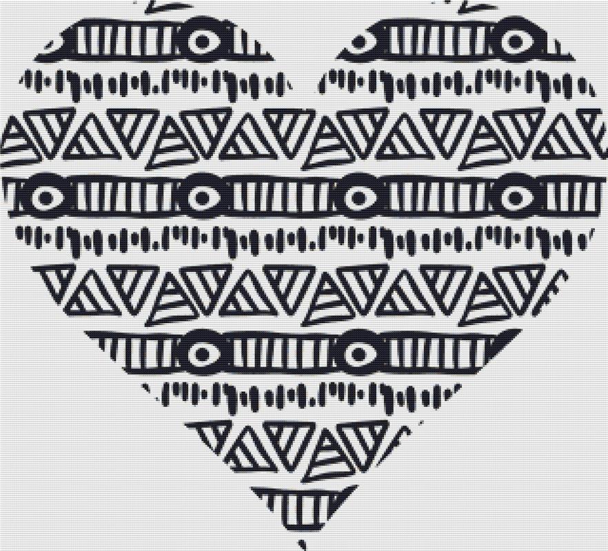 Monochromatic Aztec Heart - X Squared Cross Stitch