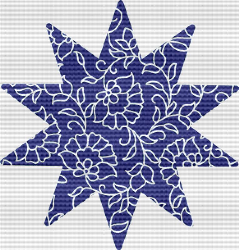 Blue Floral Star - X Squared Cross Stitch