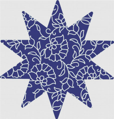 Blue Floral Star - X Squared Cross Stitch