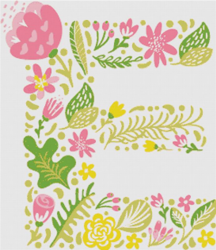Floral Letter E - X Squared Cross Stitch