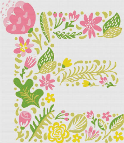 Floral Letter E - X Squared Cross Stitch