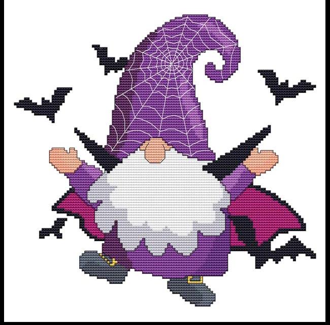 Halloween Gnome: Bat - Cross Stitch Wonders
