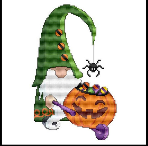 Halloween Gnome: Pumpkin Wheelbarrow - Cross Stitch Wonders