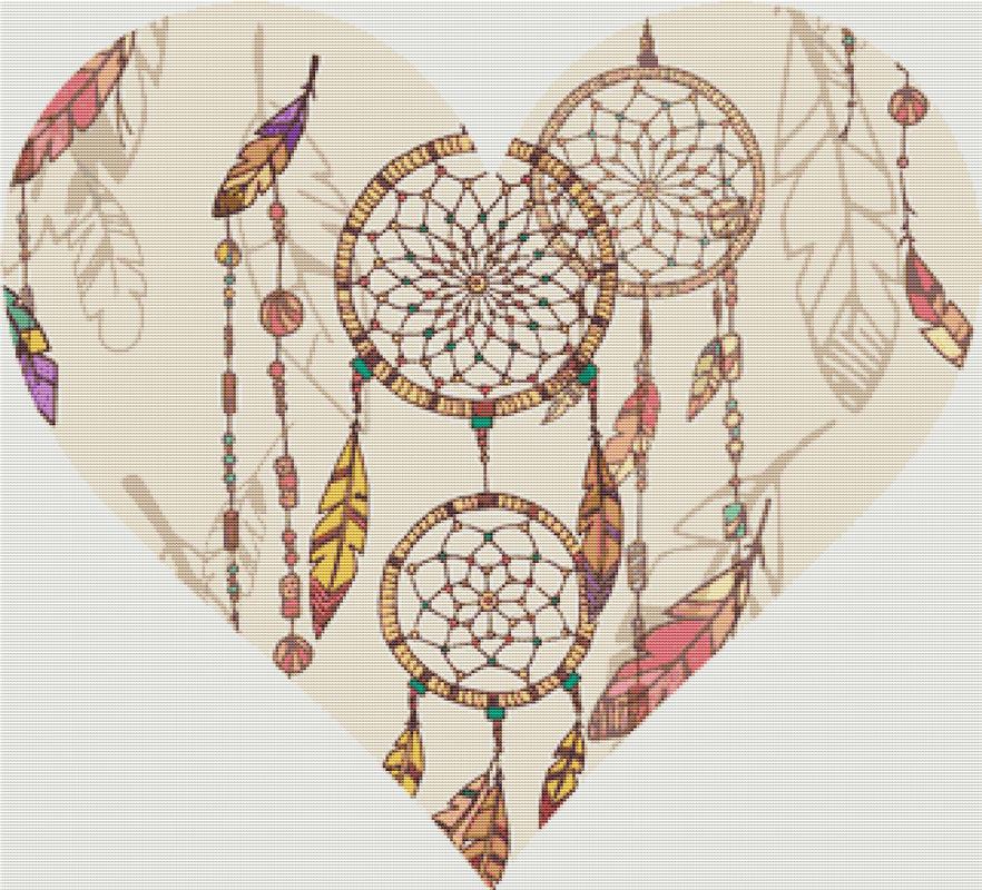 Bohemian Dream Catcher Heart - X Squared Cross Stitch