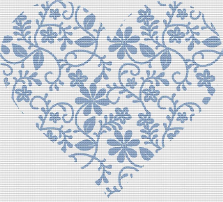 Blue Floral Lace Heart - X Squared Cross Stitch