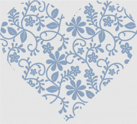Blue Floral Lace Heart - X Squared Cross Stitch
