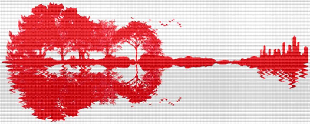 Red Guitar Landscape - X Squared Cross Stitch
