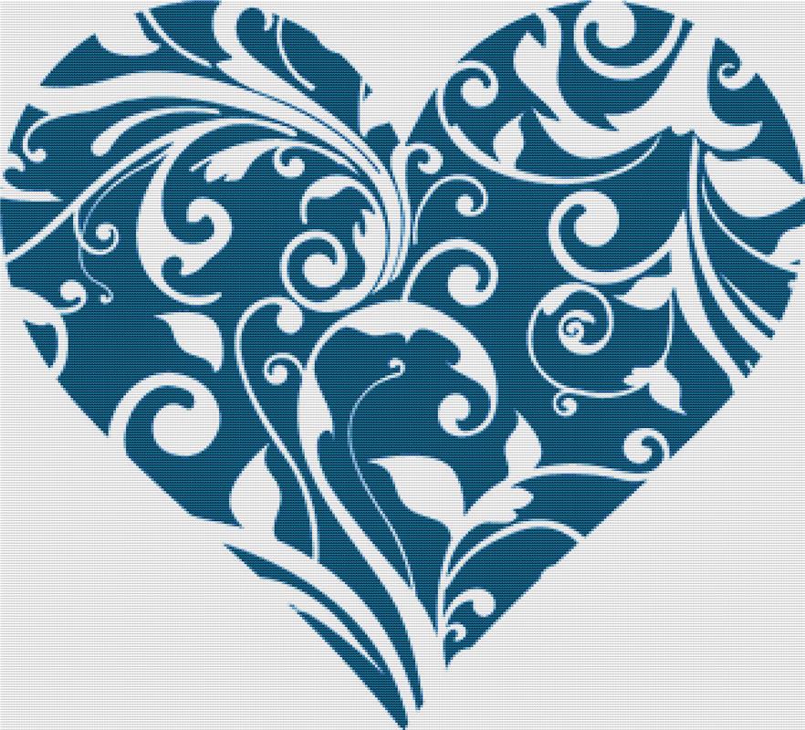 Floral Swirly Heart - X Squared Cross Stitch