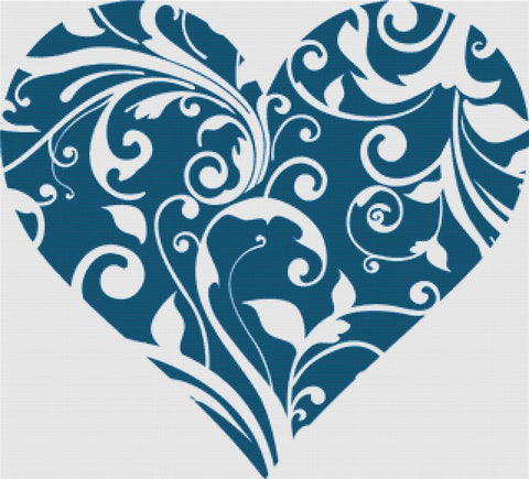 Floral Swirly Heart - X Squared Cross Stitch