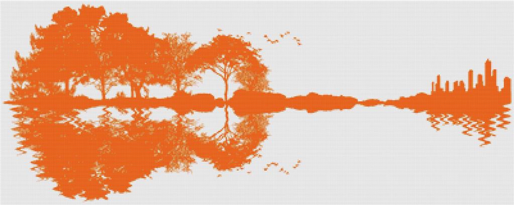 Orange Guitar Landscape - X Squared Cross Stitch