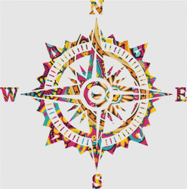 Pink Paisley Compass - X Squared Cross Stitch