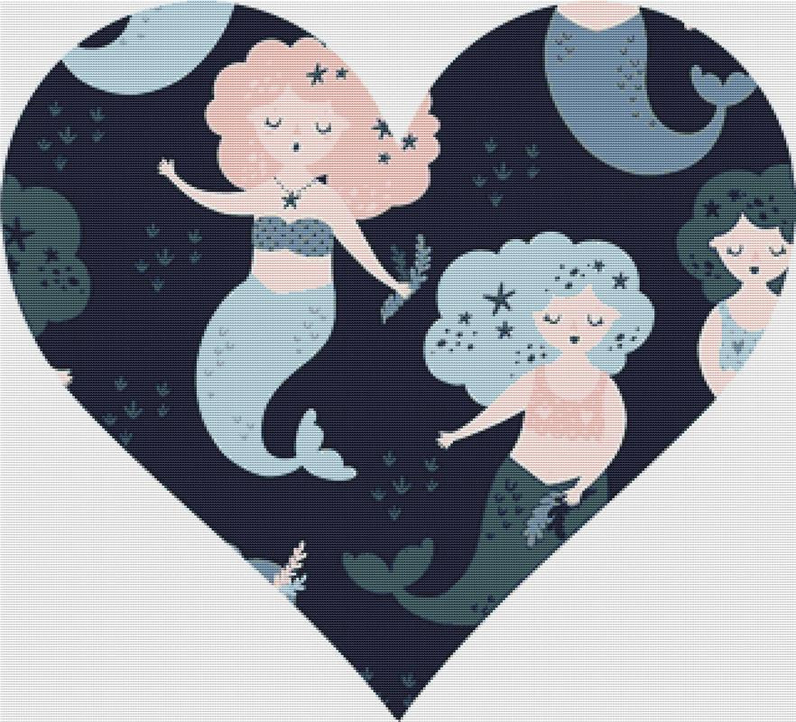 Night Mermaid Heart - X Squared Cross Stitch