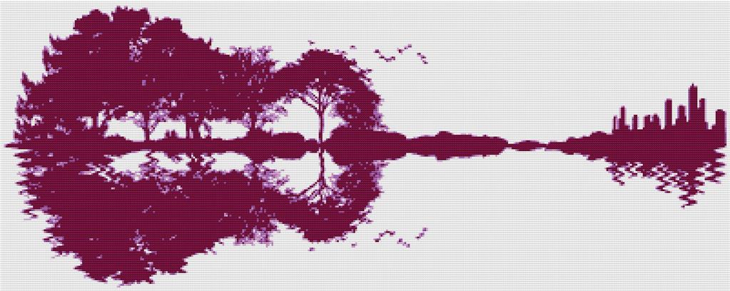 Plum Guitar Landscape - X Squared Cross Stitch