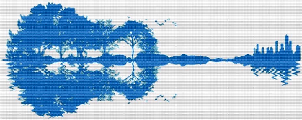 Blue Guitar Landscape - X Squared Cross Stitch