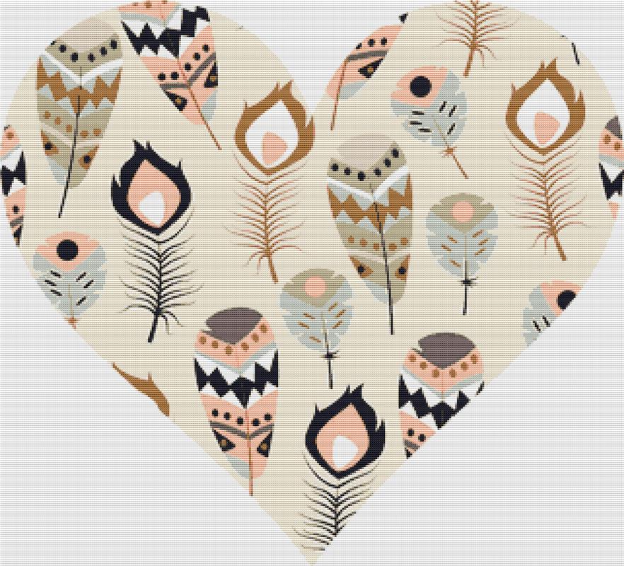 Tribal Feather Heart - X Squared Cross Stitch